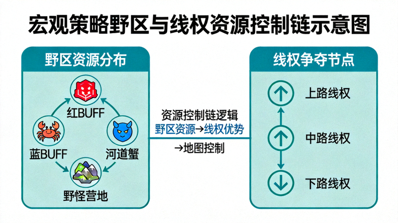 宏观策略野区与线权资源控制链示意图